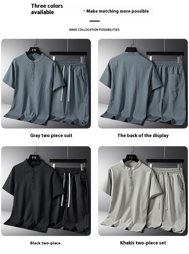 Cotton Linen Shorts Set - Men's Casual Summer Two Piece Outfit With Breathable Fabric