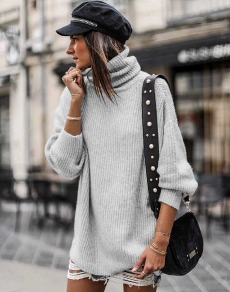 Women's Sweater Dress | Mid-Length Knitted Pullover With Splicing Design
