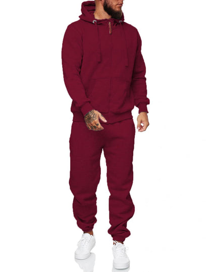 Mens Sports Suit – Hooded Cotton Blend Tracksuit With Warm Wool Lining