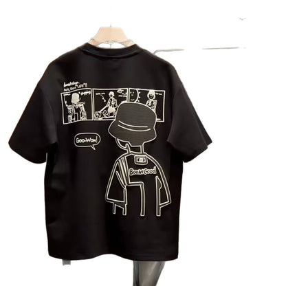 Cotton Men's T-Shirt - Summer Short Sleeve Casual Crew Neck With Trendy Cartoon Print