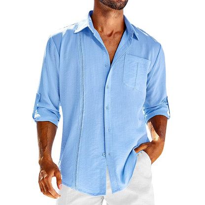 Long Sleeve Shirt With Pocket Lace Collar | Men's Casual Cotton Blend Polo