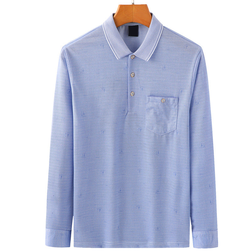 Men's Long Sleeve Shirt - Casual Polyester Pullover Top With Lapel Collar