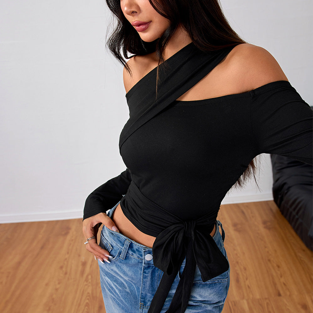 Autumn And Winter New Street Trend Style T-shirt Irregular Design Long Sleeve Top