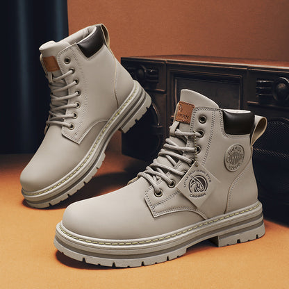 Mens Biker Boots High Top Casual Work Boots With Durable Rubber Sole