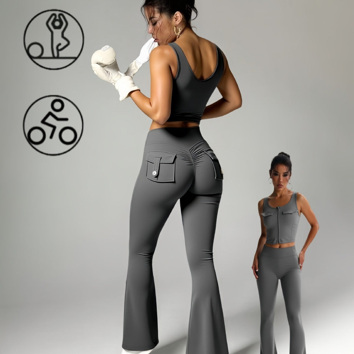 High Waist Sports Suit – Yoga Workout Set With Hip Lift Leggings & Belly Trimming
