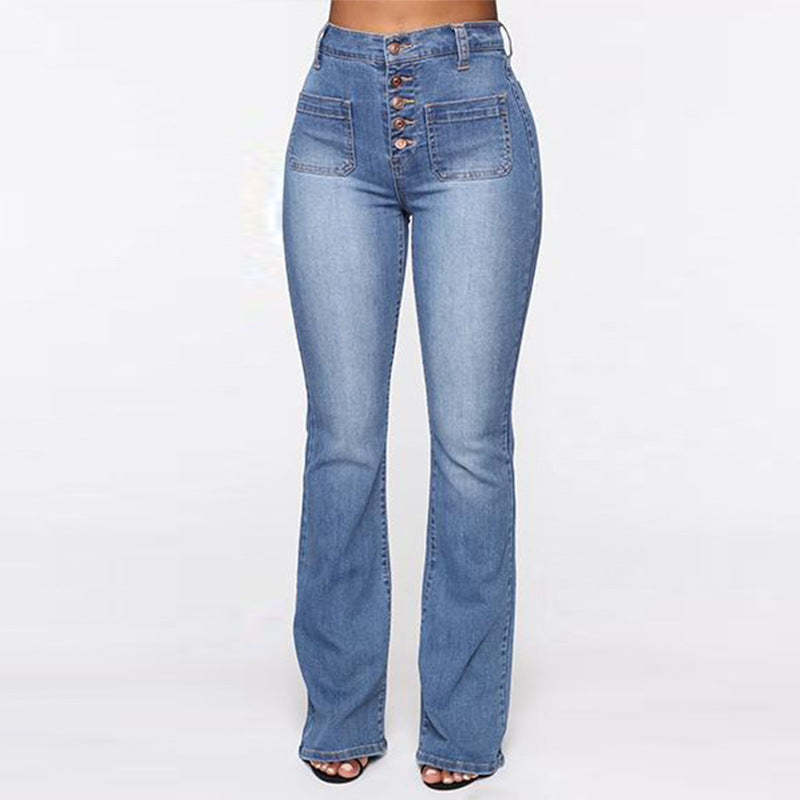 Plus Size Jeans - High Waist Denim With Patch Pockets | Comfortable Cotton Fabric
