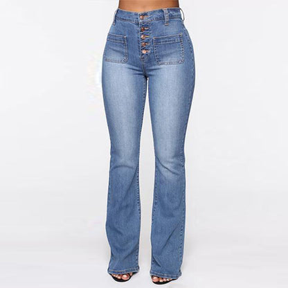 Plus Size Jeans - High Waist Denim With Patch Pockets | Comfortable Cotton Fabric