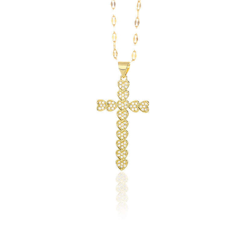 Zircon Cross Necklace | Copper Unisex Cross Pendant Necklace For Everyday Wear