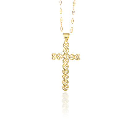 Zircon Cross Necklace | Copper Unisex Cross Pendant Necklace For Everyday Wear