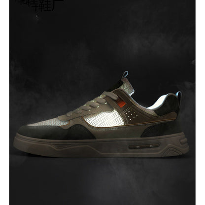 Men's Fashion Shoes | Versatile White Leather Board Sneakers Mid Heel