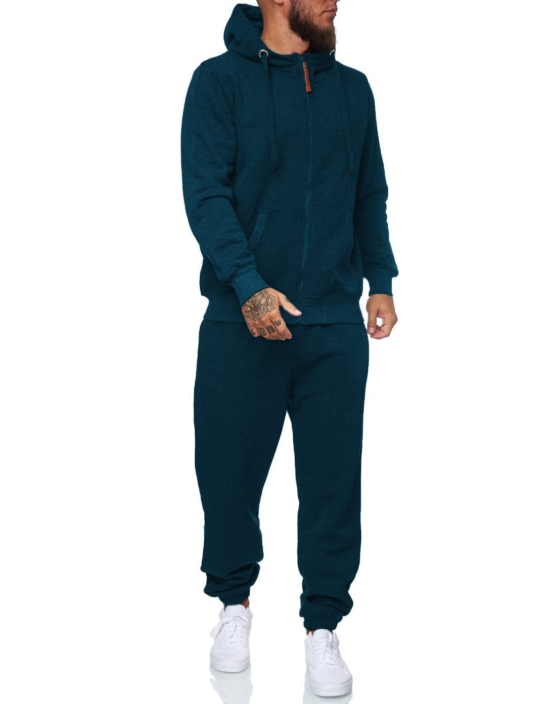 Mens Sports Suit – Hooded Cotton Blend Tracksuit With Warm Wool Lining
