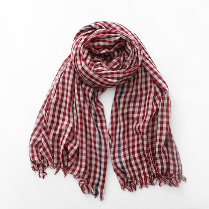 Plaid Cotton Scarf - Thin Lightweight Mid-Length Scarf for Men Women