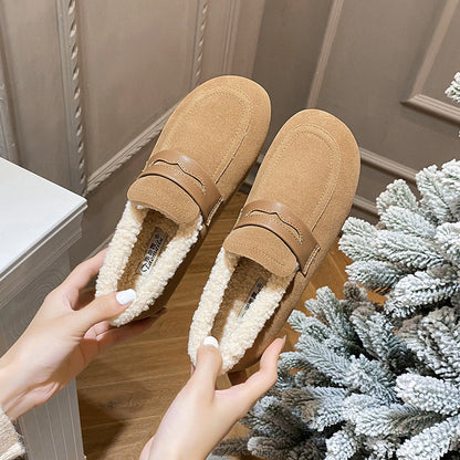 Women's Velvet Shoes | Warm Cotton Shoes | Retro Flat Heel Footwear