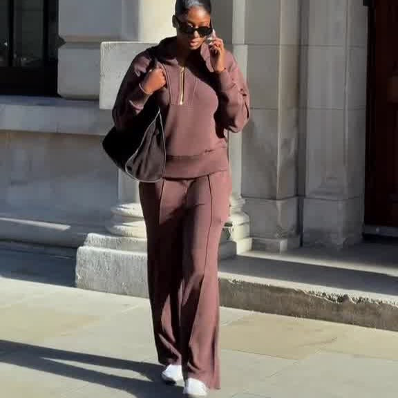 Casual Two-Piece Suit – Women's Knitting Zipper Jacket & Pants Set