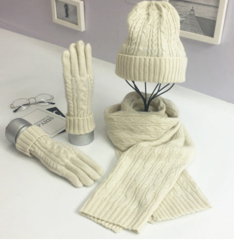 Warm Hat Scarf Set – Unisex Winter Accessory Set With Soft Cotton Gloves