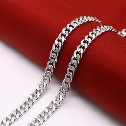 Cuban Chain Necklace With Riding Crop Design - White Copper, Thick Silver Buttons