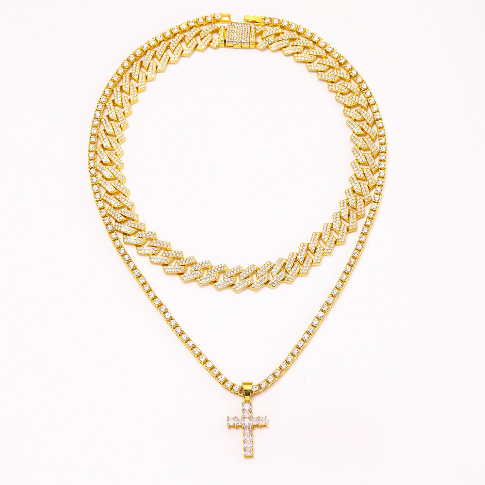 Cross Pendant Necklace | Cuban Link Chain Iced Out Rhinestone Jewelry For Men & Women