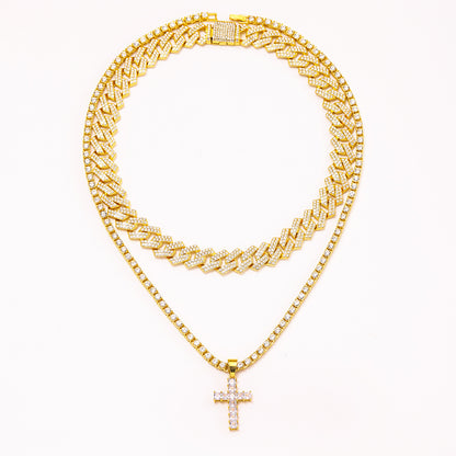 Cross Pendant Necklace | Cuban Link Chain Iced Out Rhinestone Jewelry For Men & Women