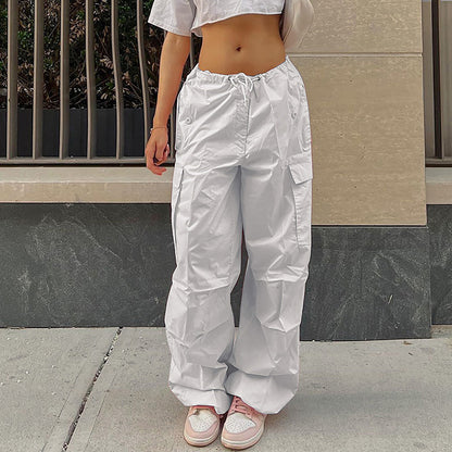 Casual Cargo Pants For Women | Solid Color Drawstring Waist Trousers