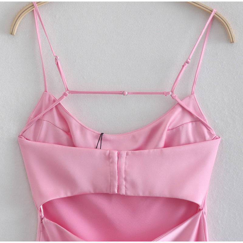 Satin Slip Dress - Elegant Long Summer Dress With Backless Sleeveless Design