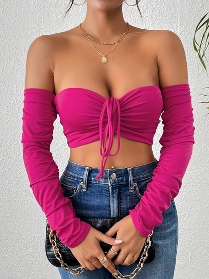 Slimming Waist Vest - Night Club Drawstring Long Sleeve Top In Milk Silk