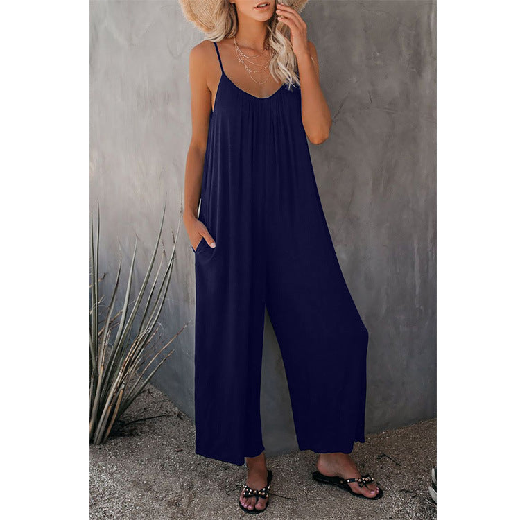 Women's Sleeveless Jumpsuit | Loose Waist Pants | Summer Romper With Pockets