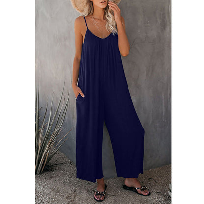 Women's Sleeveless Jumpsuit | Loose Waist Pants | Summer Romper With Pockets