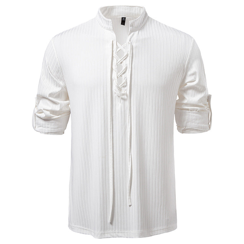 Men's Long Sleeve T-Shirt - Casual Drawstring Pullover Slim Fit Tee for Large Size