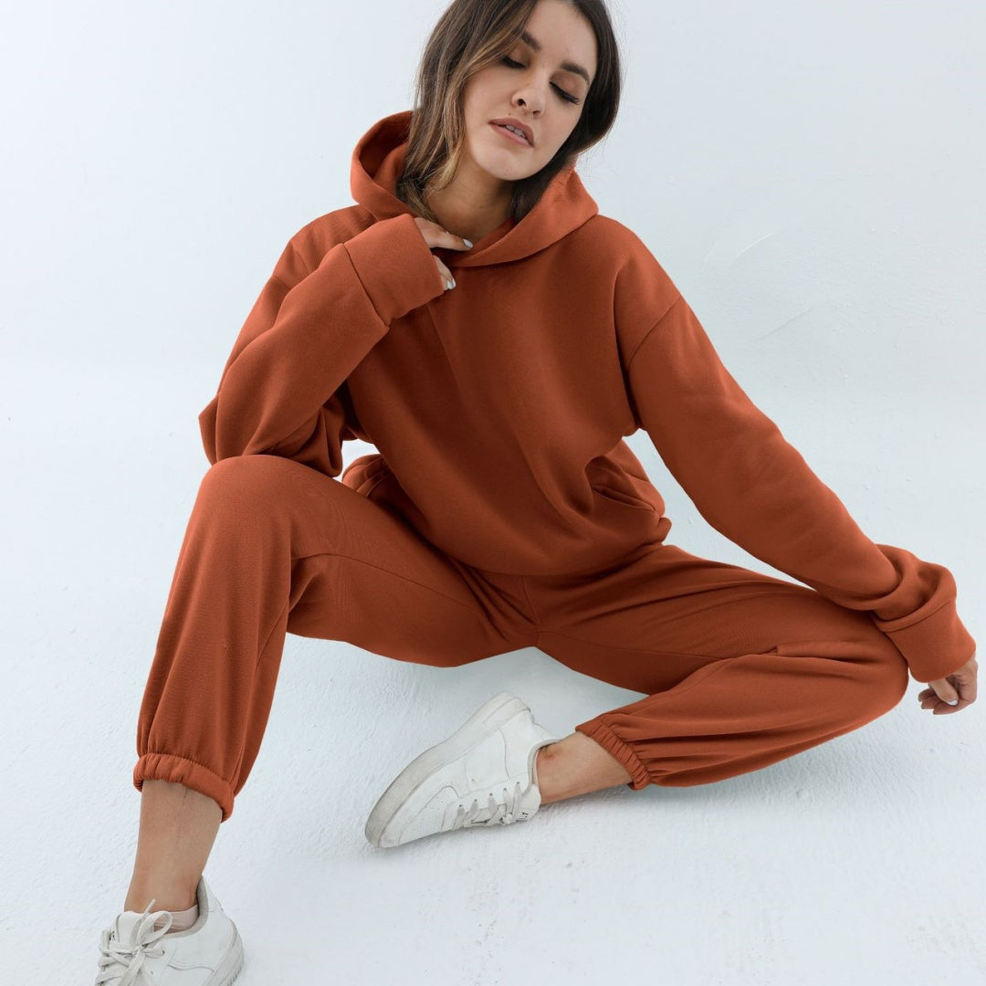 Women's Casual Tracksuit – Corduroy Two-Piece Suit With Hooded Sweater