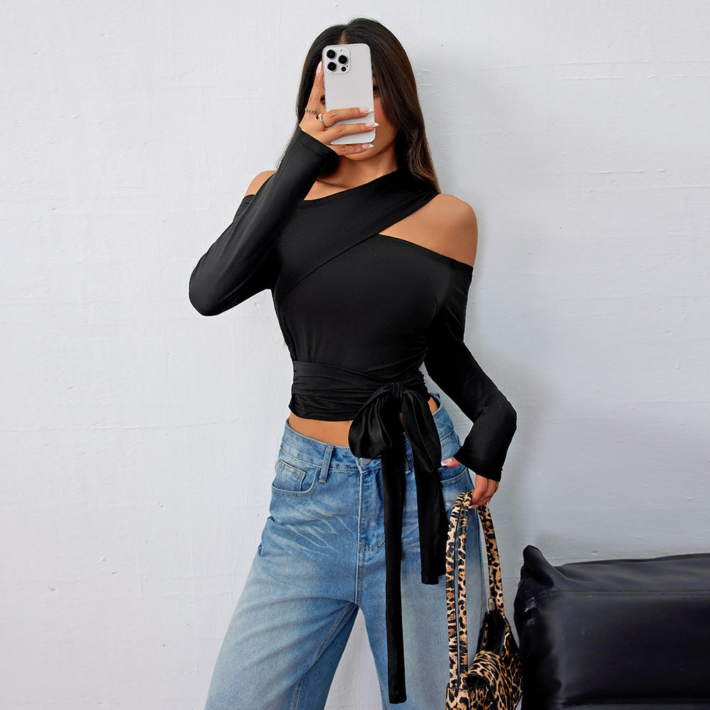 Autumn And Winter New Street Trend Style T-shirt Irregular Design Long Sleeve Top