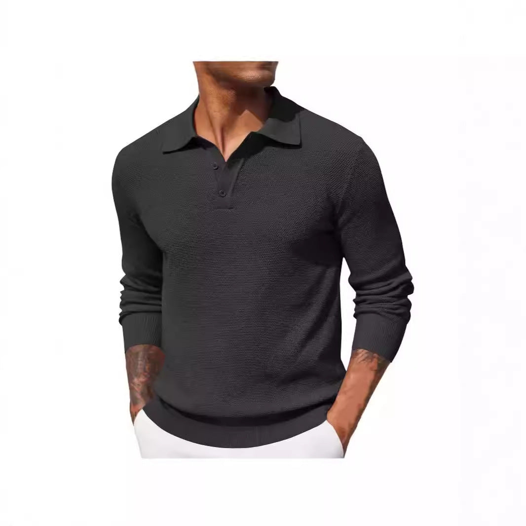 Casual Long Sleeve Top - Men's Autumn Solid Color Polyester Shirt