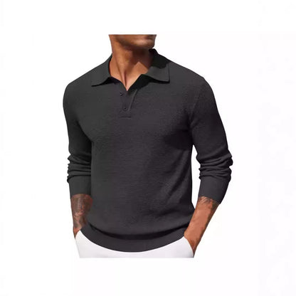 Casual Long Sleeve Top - Men's Autumn Solid Color Polyester Shirt