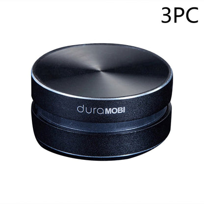 Black duraMOBI branded metal puck-shaped device on white background, 3PC label