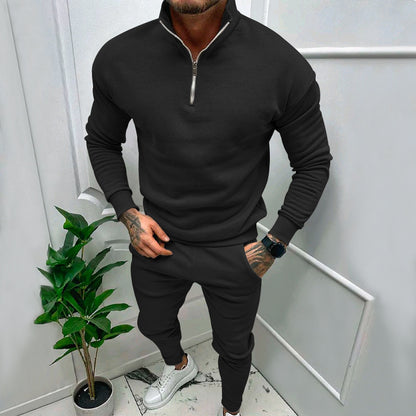 Men's Fleece Suit - Casual Solid Color Top & Trousers Set | Cotton Blend Winter Wear