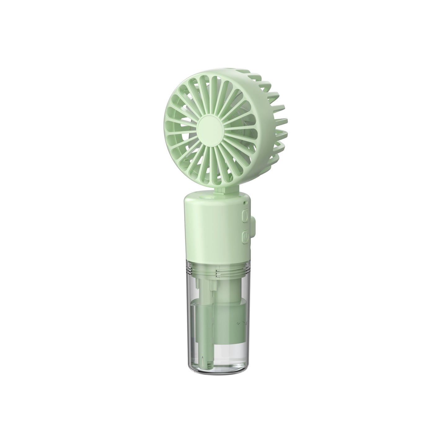 Portable handheld mint green mini fan with transparent water tank for misting