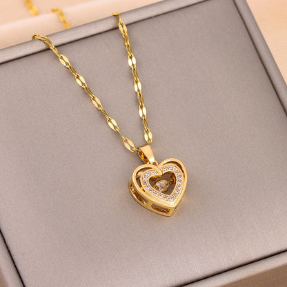 Love Necklace Double Layer With Rhinestone Pendant | Titanium Steel Fashion Jewelry