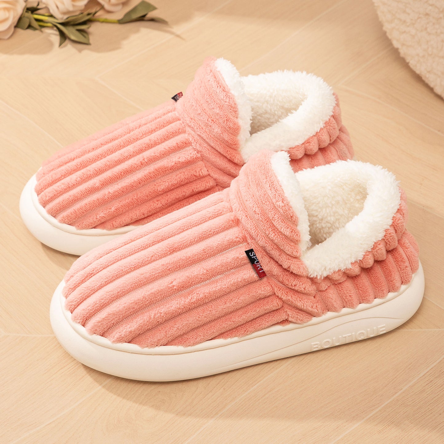 Cotton Winter Slippers – Women's Cozy Indoor Footwear With Soft Corduroy Lining