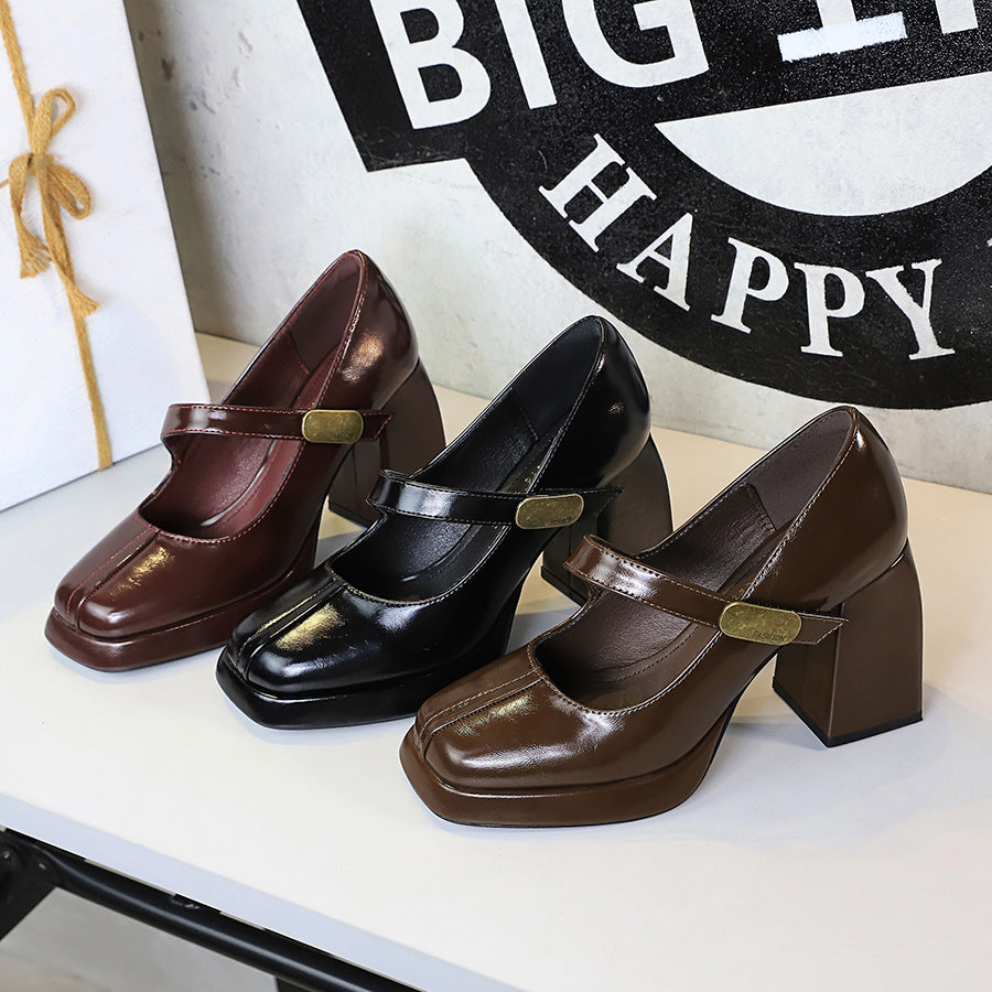 Retro High Heels | Platform Sandals With Square Heel & Metal Buckle