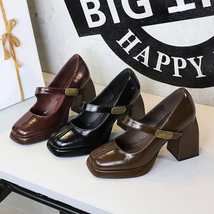 Retro High Heels | Platform Sandals With Square Heel & Metal Buckle