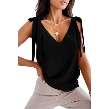 Bowknot Camisole Top - Sleeveless Satin Tie Up Tank, V Neck Summer Shirt