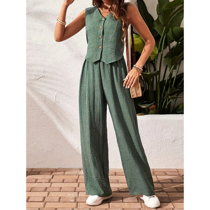 Women's Two Piece Outfits – Crop Vest Blazer & Wide Leg Pants Matching Suit Sets