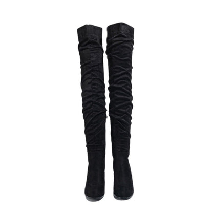 Women's High Heel Boots – Over The Knee Elastic Long Boots With Short Stout Heel