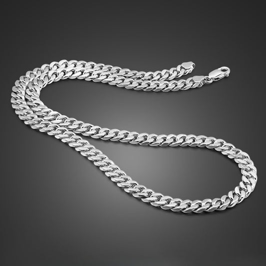 Cuban Chain Necklace With Riding Crop Design - White Copper, Thick Silver Buttons