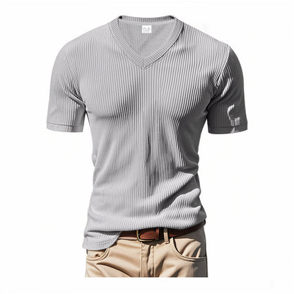 Loose Men's V-Neck Shirt - Casual Polyester Short Sleeve Pullover Tee for Summer