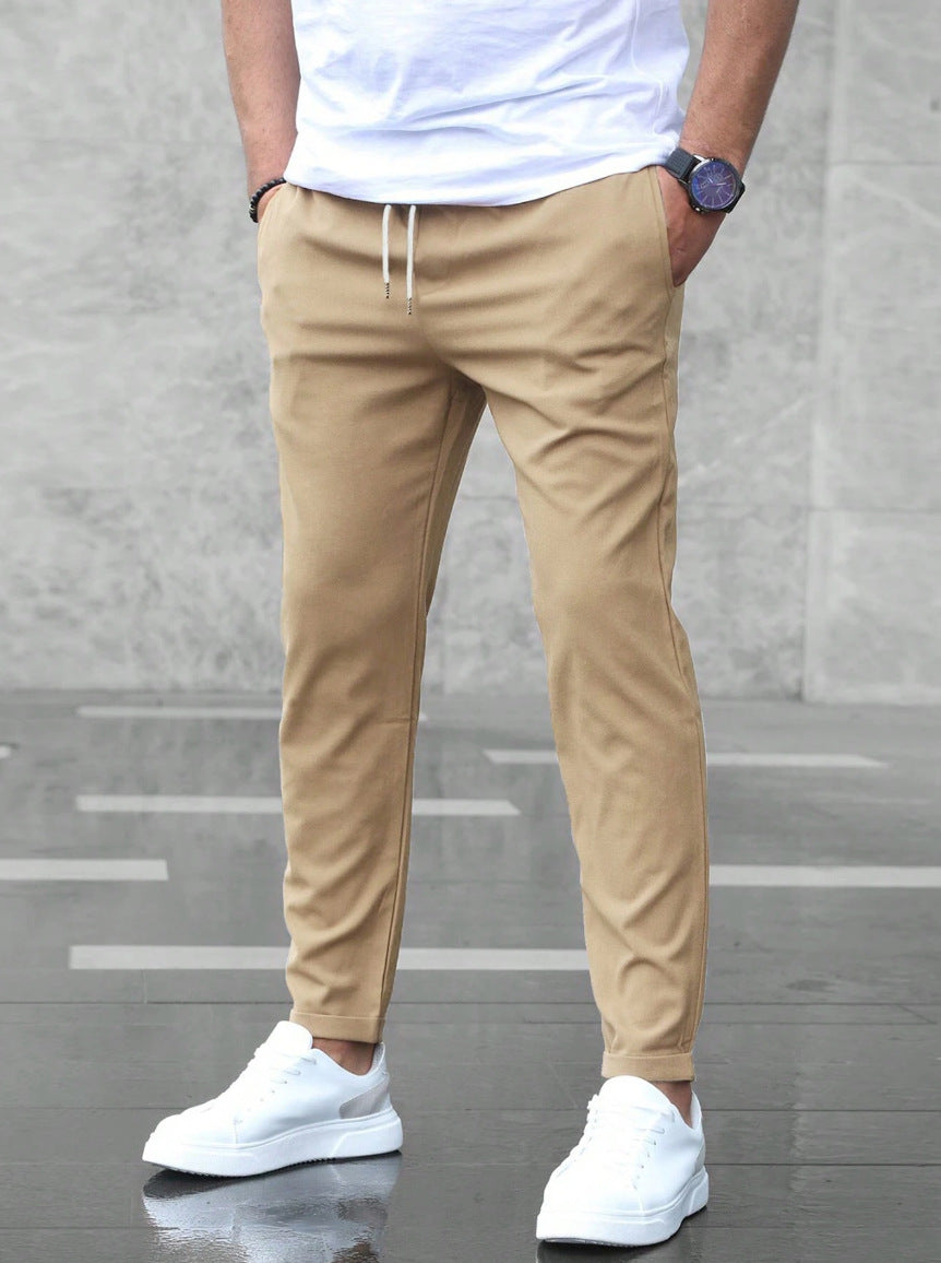 Men's Slim Fit Trousers - Casual Drawstring Waist Pants With Pockets