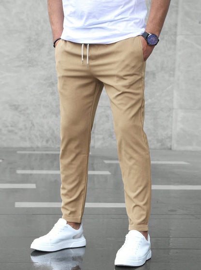 Men's Slim Fit Trousers - Casual Drawstring Waist Pants With Pockets