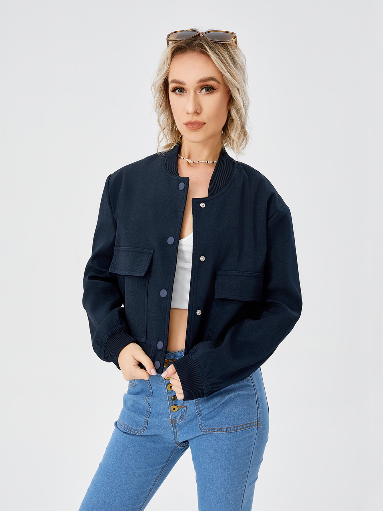 Lightweight Bomber Jacket | Cropped Casual Varsity Jacket With Pockets
