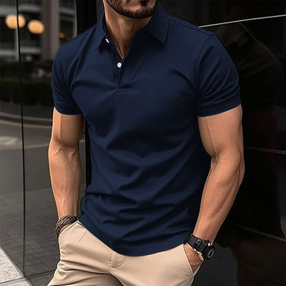 Men's Polo Shirt Summer Short Sleeve | Solid Color Button Lapel Top