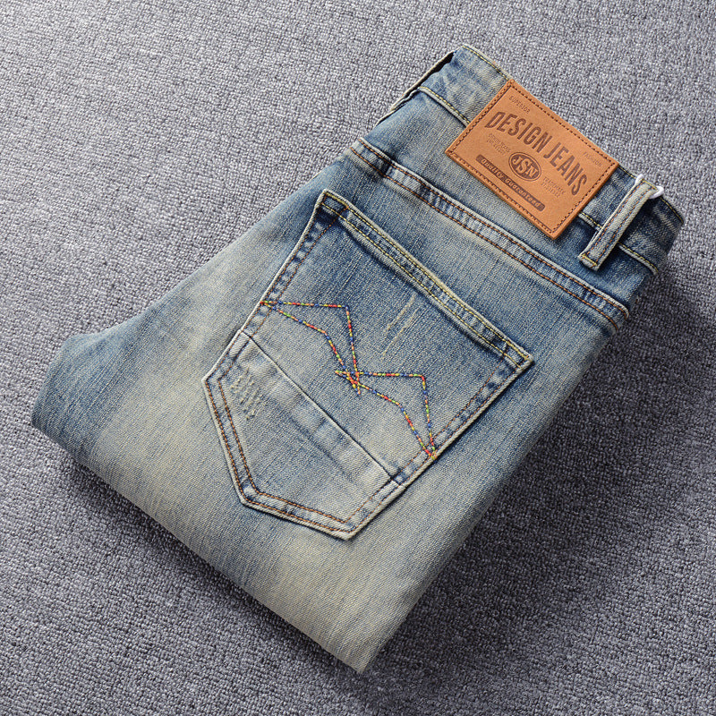Retro Men's Jeans | Vintage Denim Pants | Slightly Elastic Straight Leg