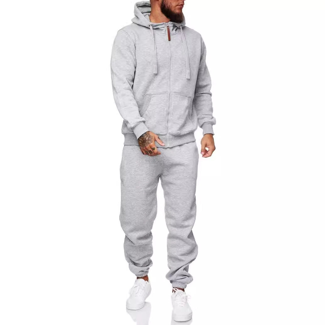 Mens Sports Suit – Hooded Cotton Blend Tracksuit With Warm Wool Lining